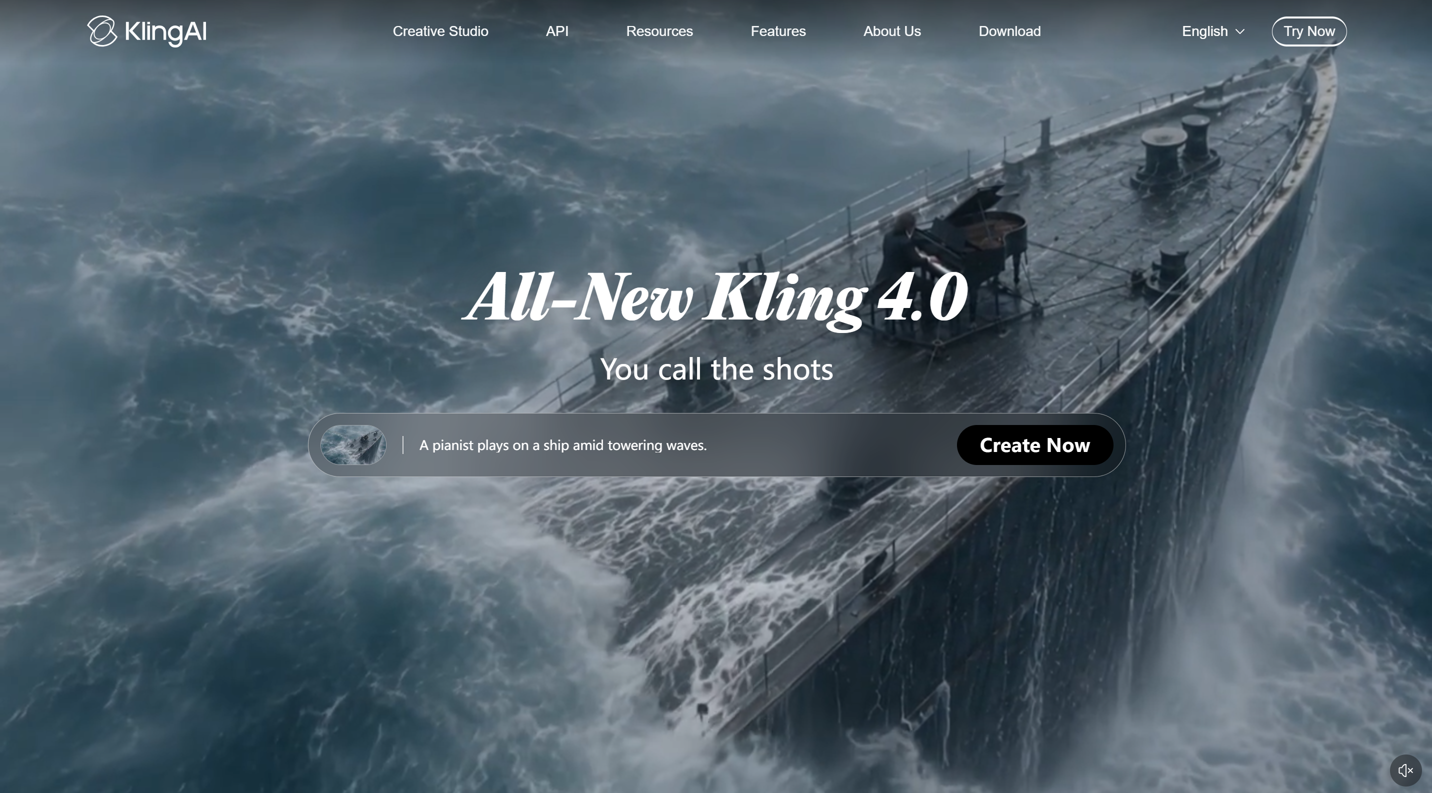 Главная страница Kling AI с кнопкой Try Now