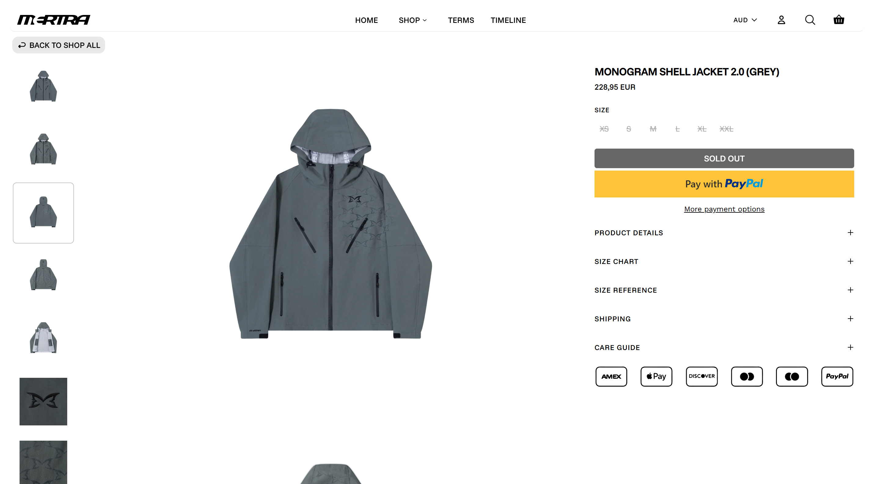 Mertra Monogram Shell Jacket 2.0 Grey за 228,95 евро со статусом Sold Out на сайте бренда