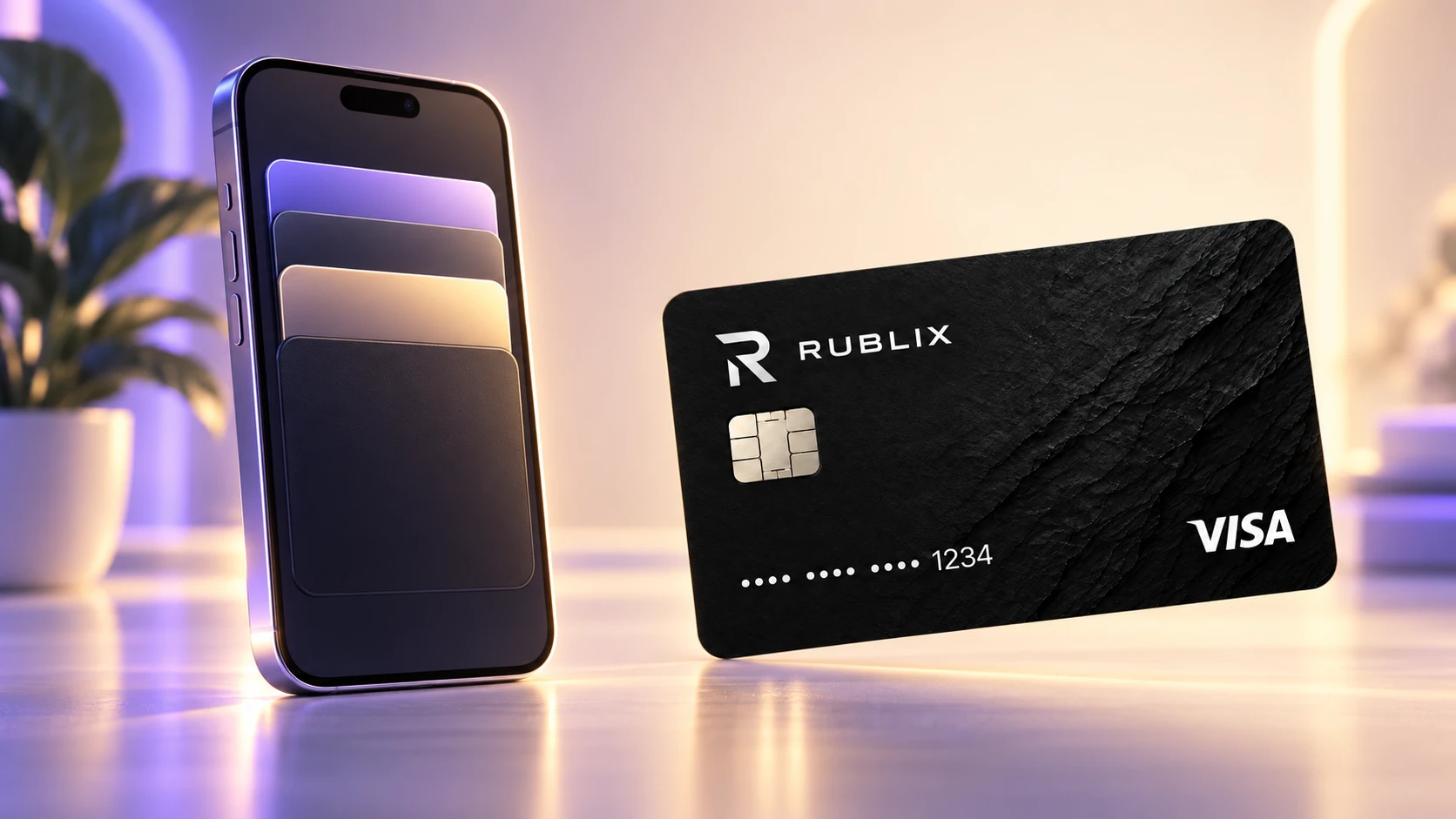 iPhone с приложением для карт и виртуальная Visa Rublix