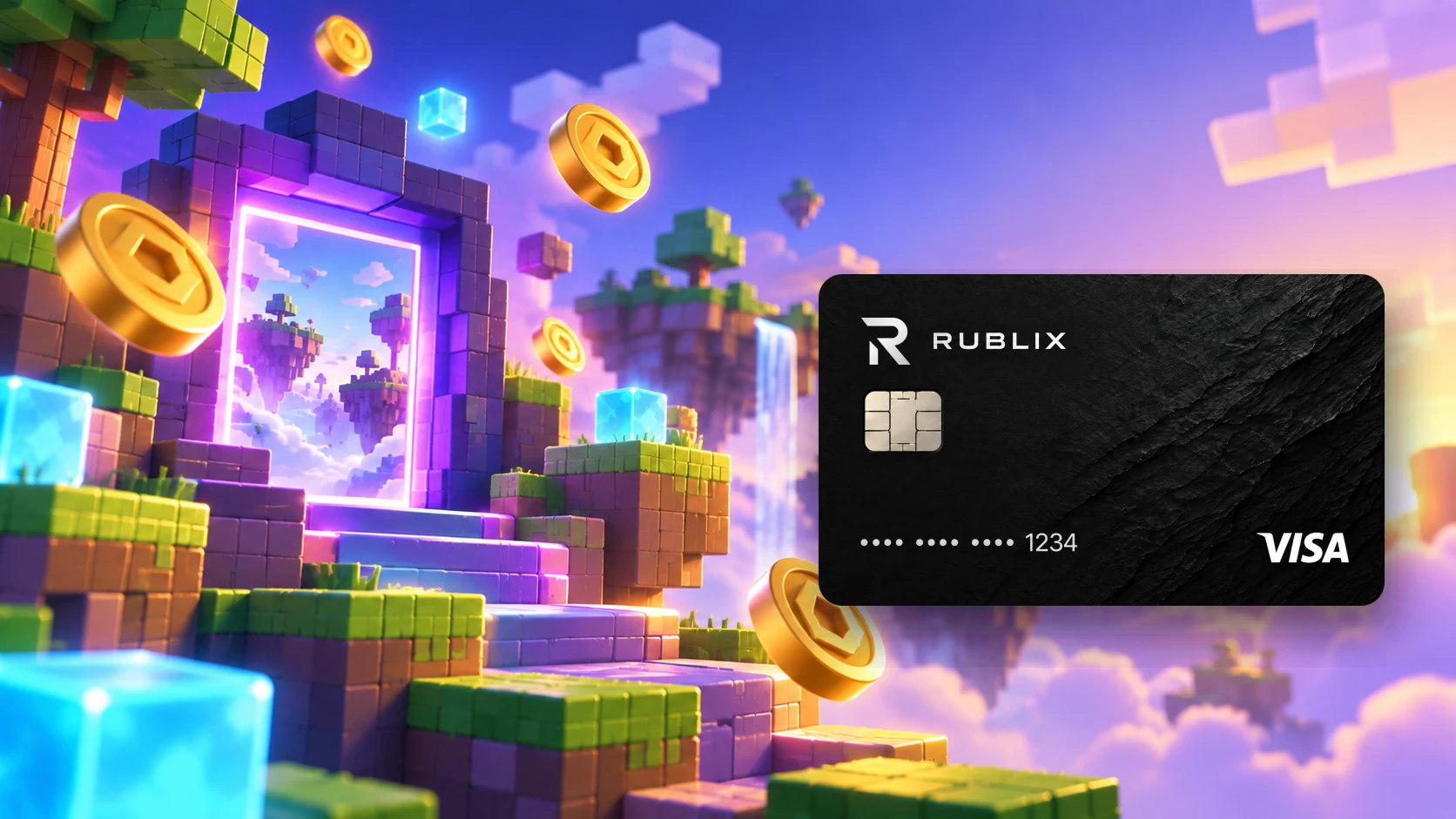 Игровой мир из блоков и виртуальная карта Rublix Visa